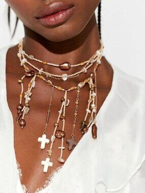 NWT Free People Ariana Ost Something Beautiful Necklace with Mother of Pearl
